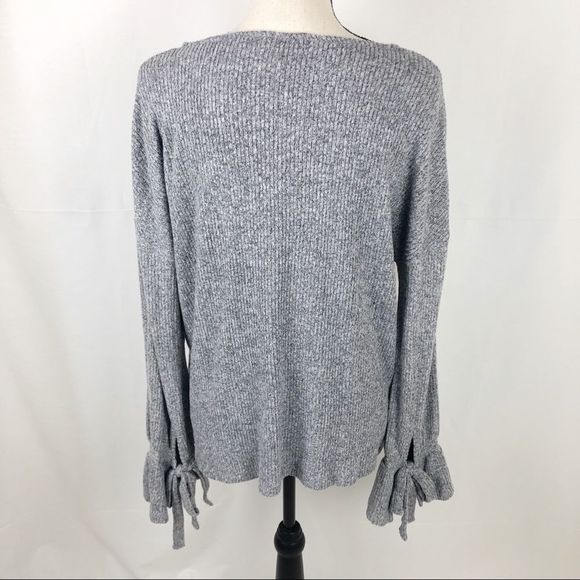 NWT Lucky Brand Ruffle Tie Long Sleeve Grey Top❤ - Picture 5 of 7